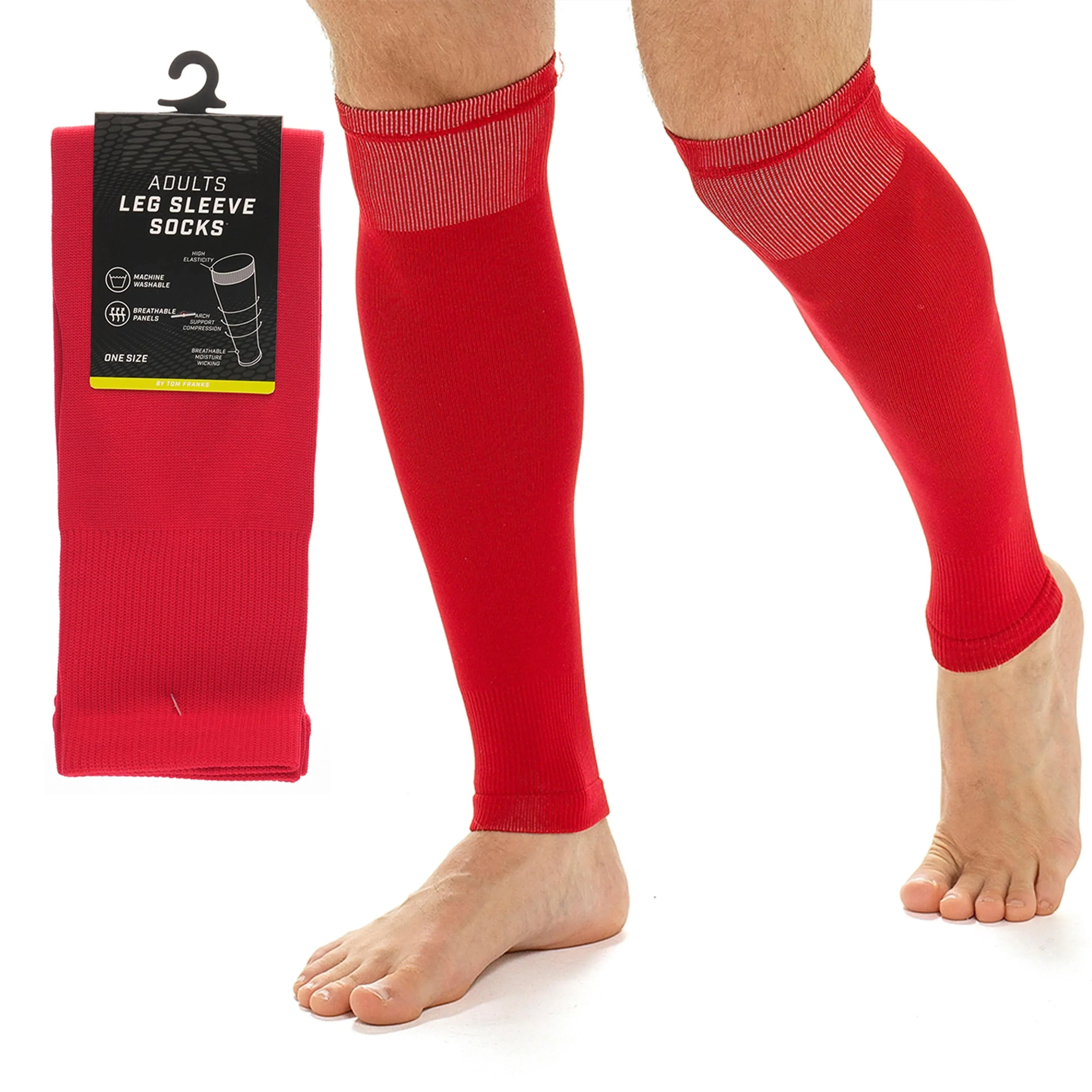 adults-red-football-leg-sleeve-socks-compression-support-fits-over-shin-pads-breathable-secure-for-training-running-by-sock-stack-red-socks-1176950127 - Bobobiy