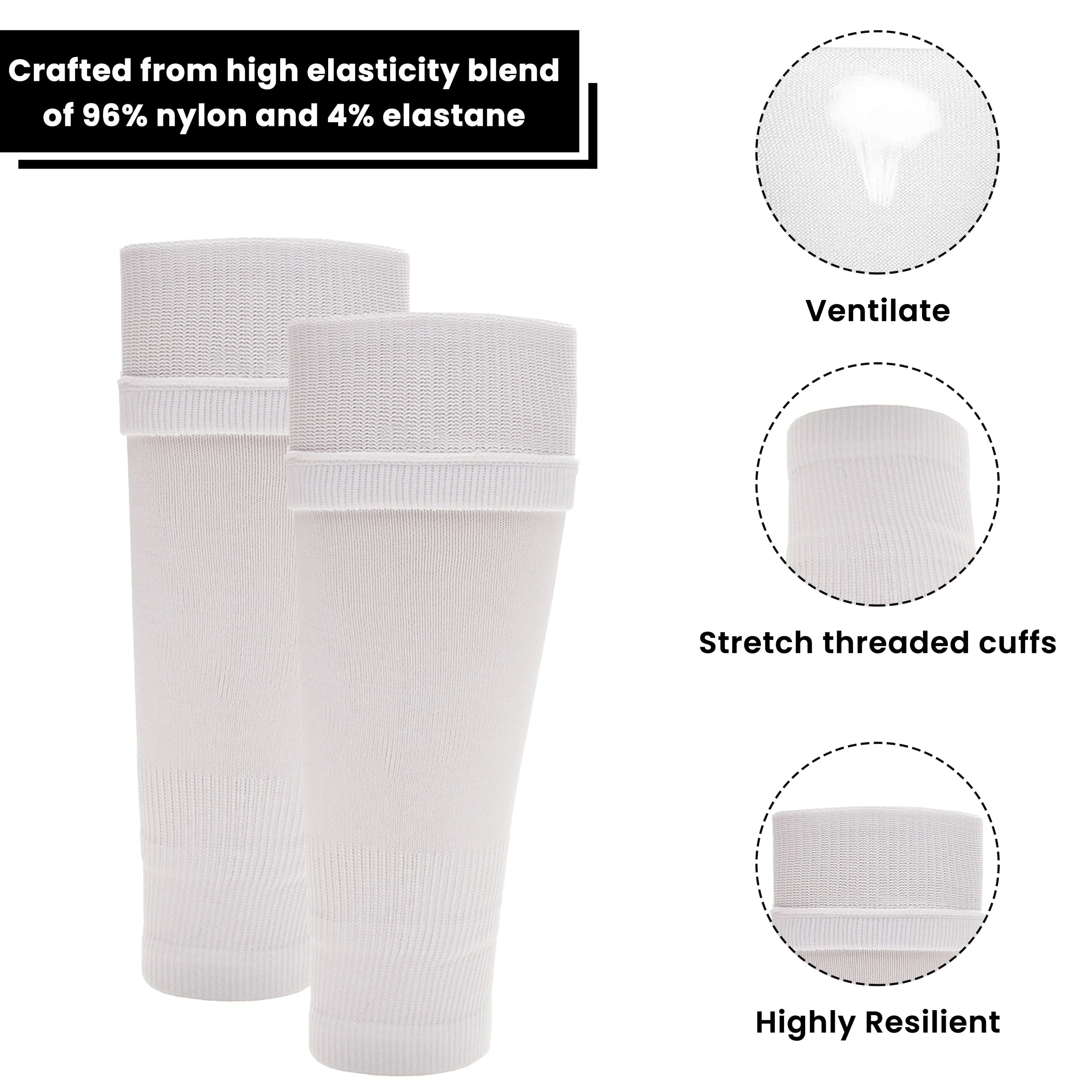 adults-white-football-leg-sleeve-socks-compression-support-fits-over-shin-pads-breathable-secure-for-training-running-by-sock-stack-white-socks-1176950130 - Bobobiy