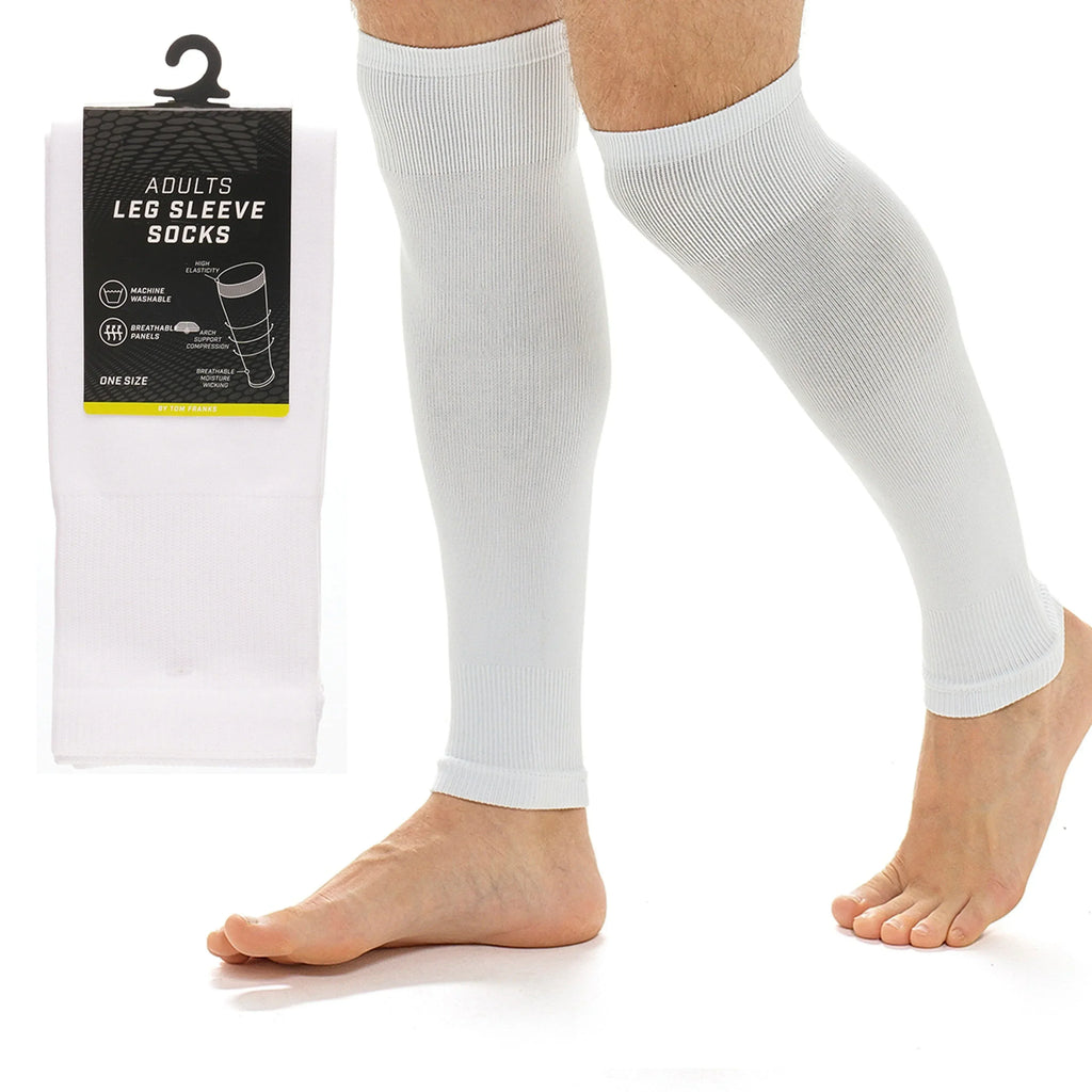 adults-white-football-leg-sleeve-socks-compression-support-fits-over-shin-pads-breathable-secure-for-training-running-by-sock-stack-white-socks-1176950131 - Bobobiy