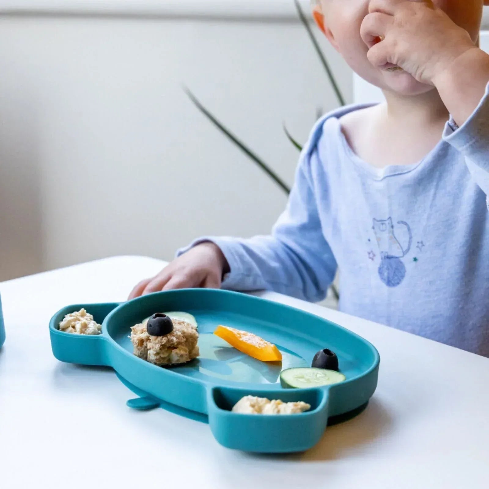TUM TUM Silicone Weaning Bowl & Spoon Set Boris Bear - Blue - Bobobiy