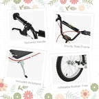 Kids kick scooter details: textured grips, kickstand, and inflatable rubber tires