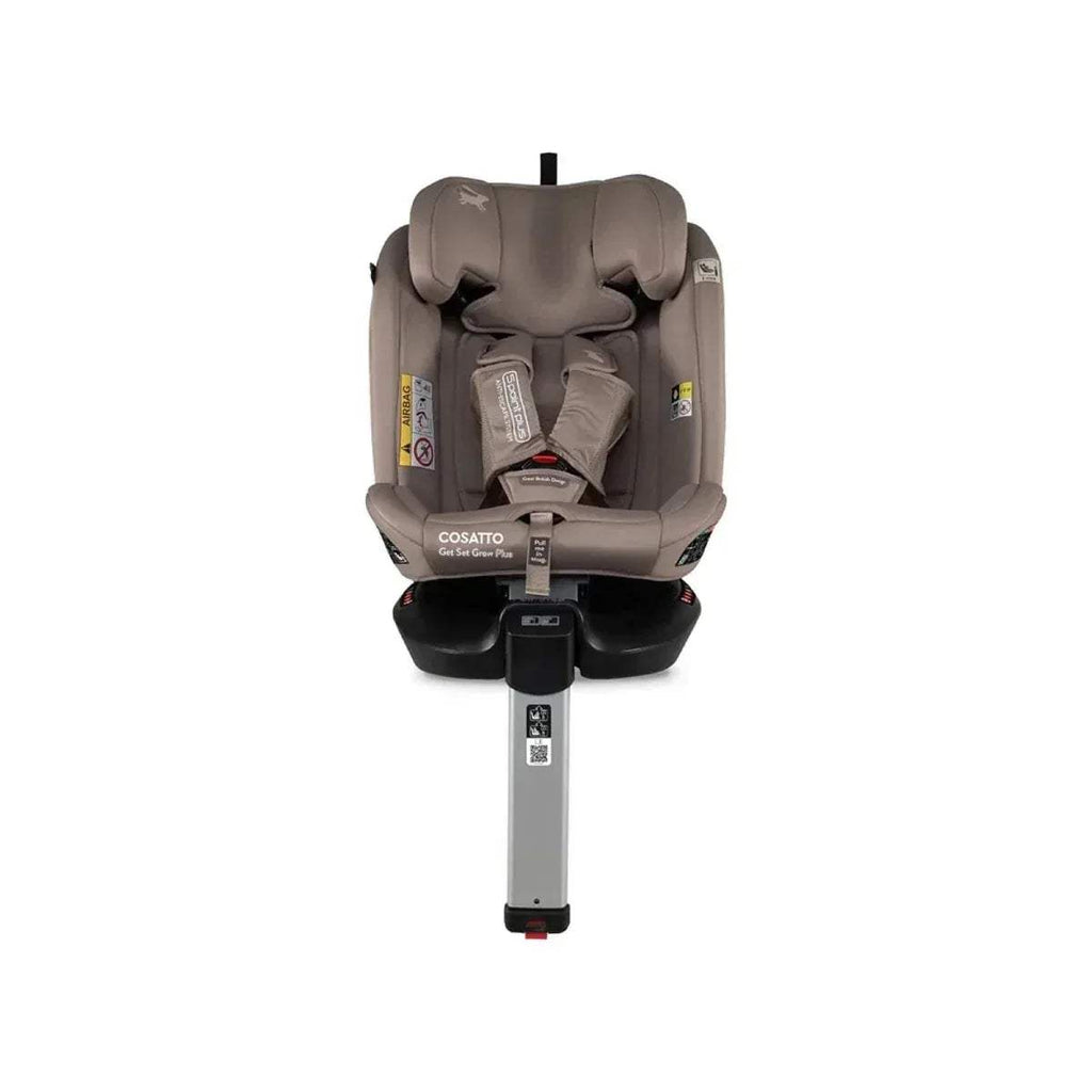 Child car seat rear view with brown backrest and padded head support
