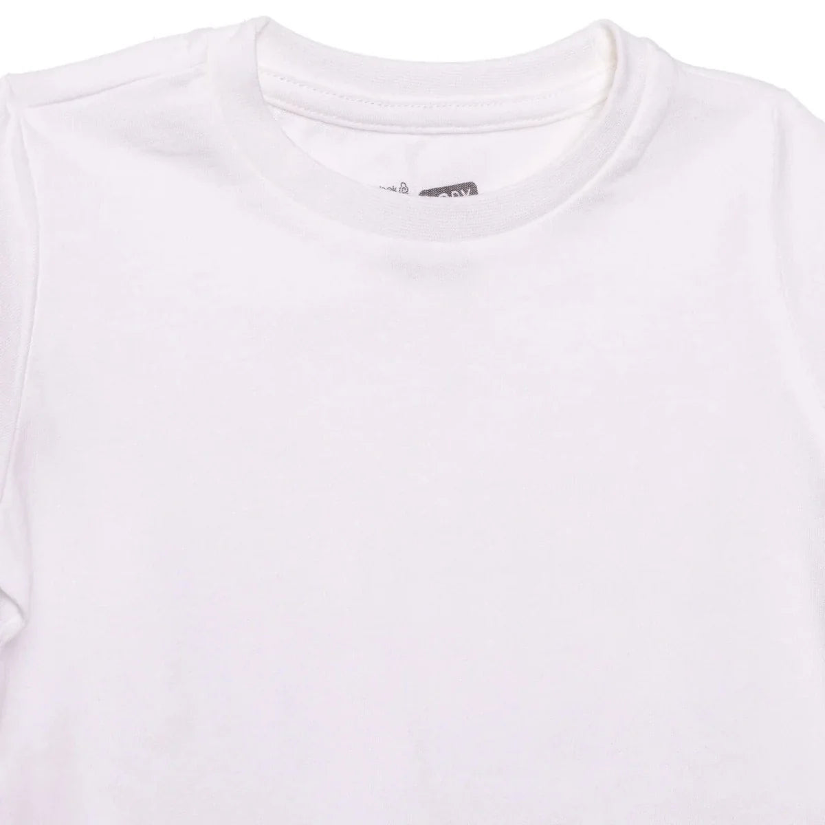Close-up of boys white T-shirt crew neck and collar