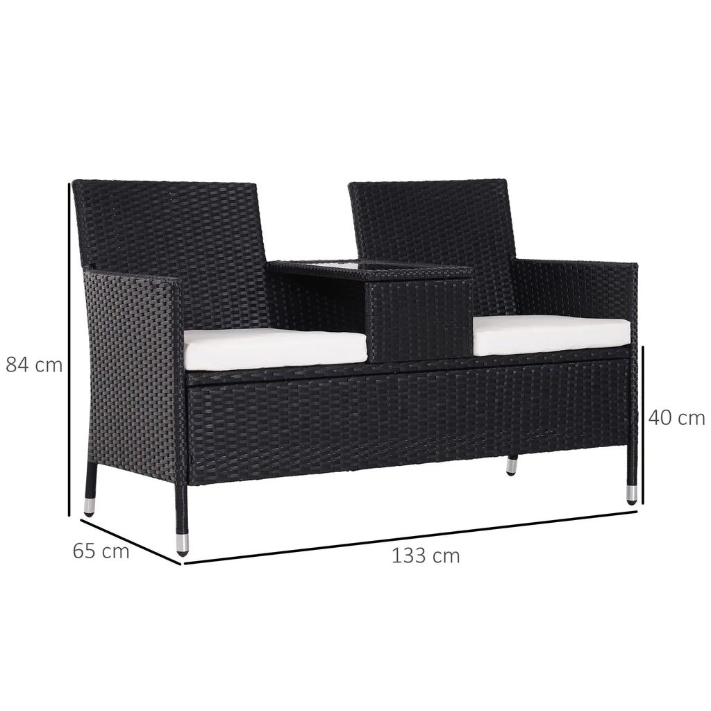 2-Seater Rattan Chair Set W/Middle Tea Table-Black - Bobobiy