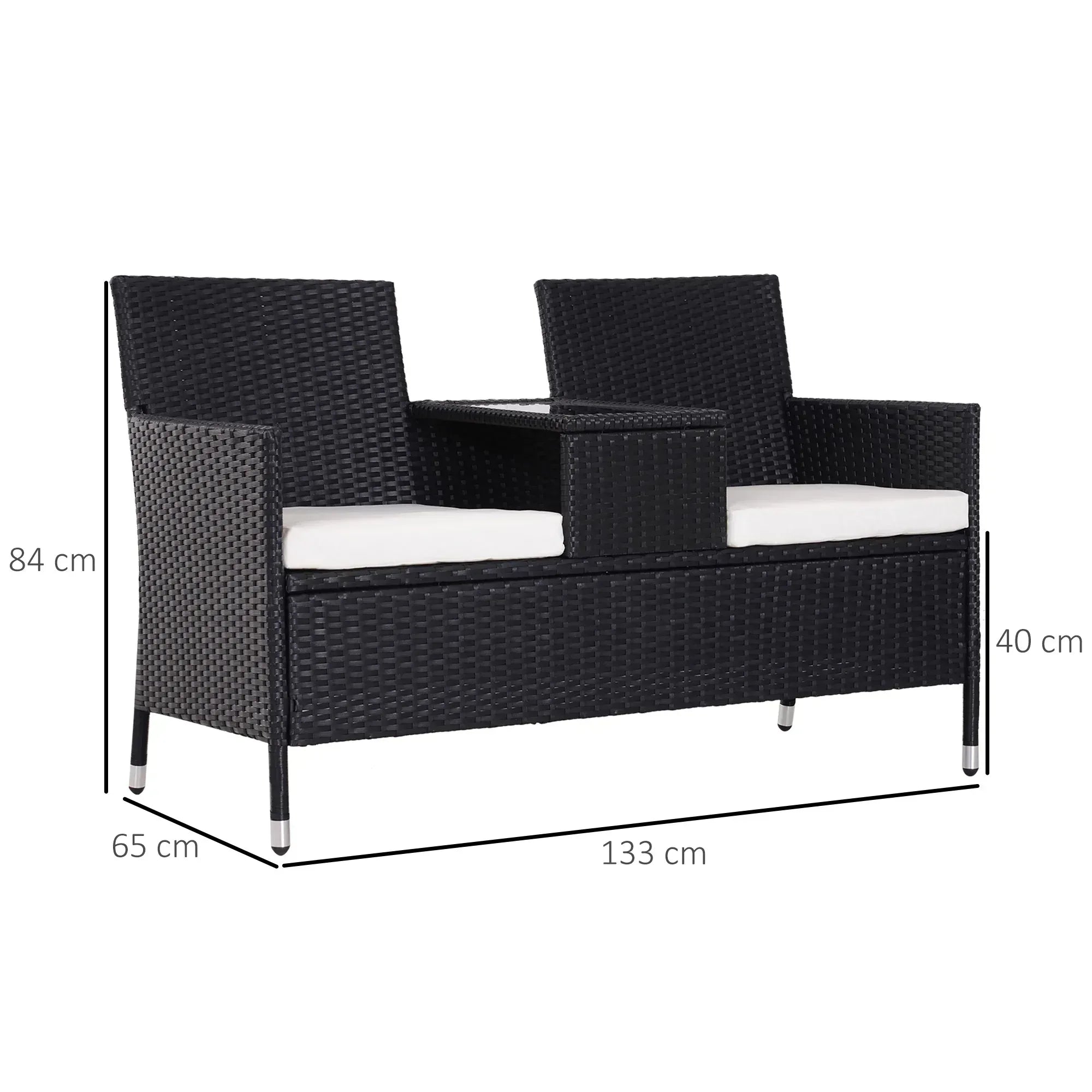 2-Seater Rattan Chair Set W/Middle Tea Table-Black - Bobobiy