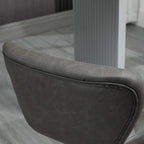 Close-up of dark grey bar stool backrest edge with seam stitching and PU upholstery