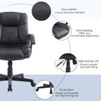 Black PU leather office chair with thick padding, curved armrests, and lift base