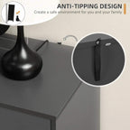 Dark grey sideboard with anti-tipping strap and secure top-mount hardware