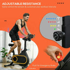 Black indoor cycling bike with LCD console and emergency brake switch