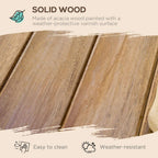 Acacia wood tabletop or bench slat surface detail, natural finish
