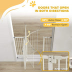 White dog safety gate with auto-close swing door shown in open position