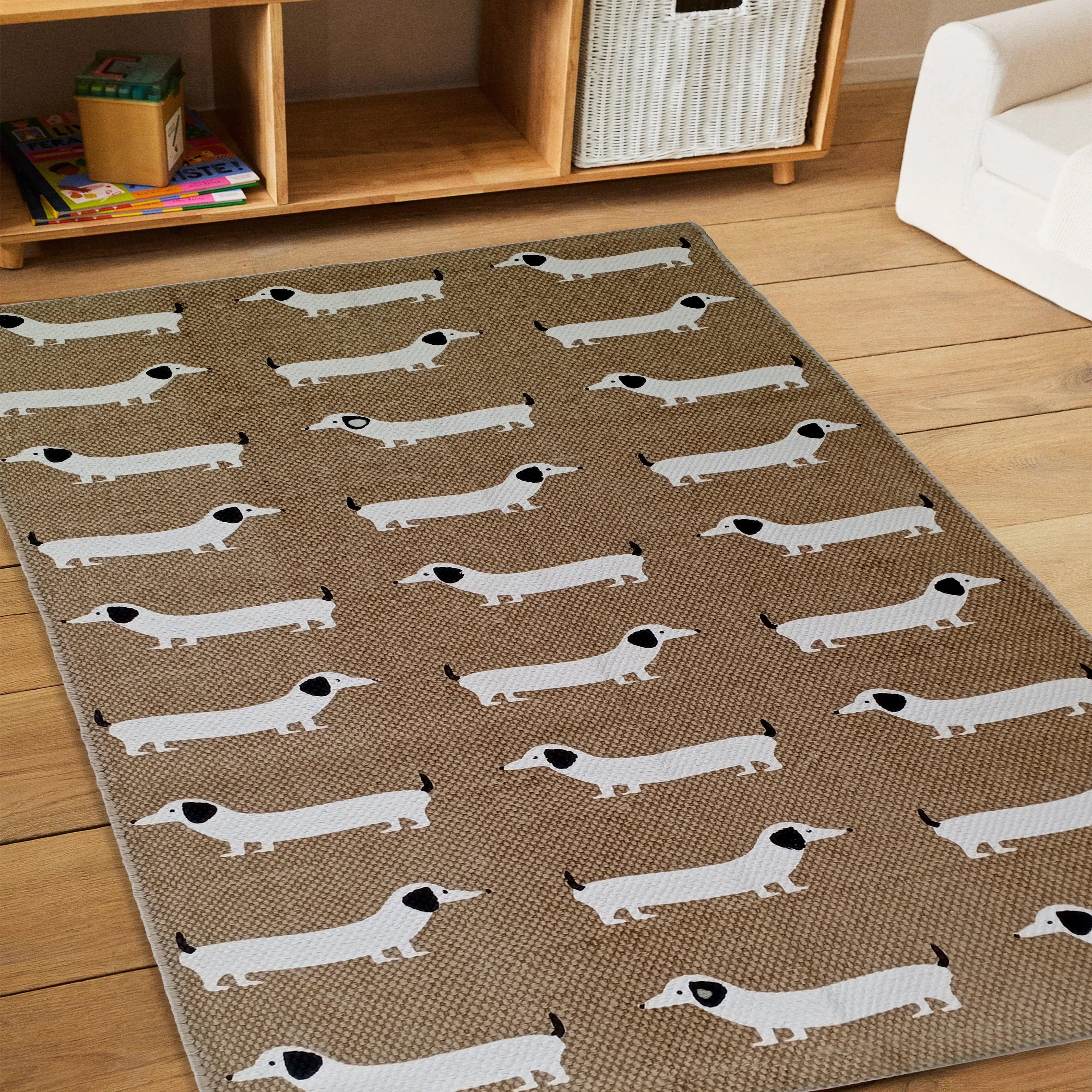 Animal Printed Rug Sausage Dog Modern Non-Slip Soft Durable Floor Rug for Living Room Bedroom Hallway & Office