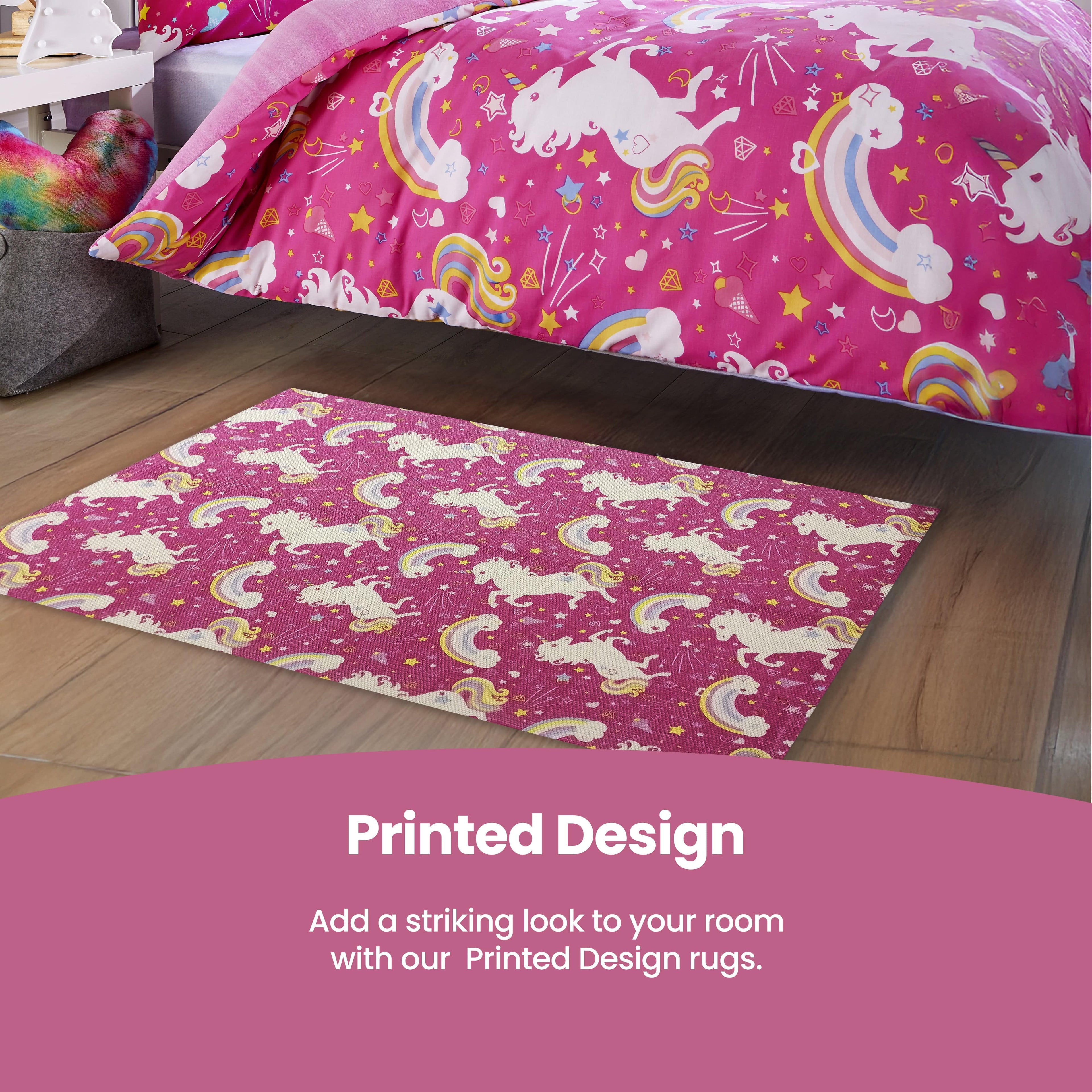 Animal Printed Rug Unicorn Modern Non-Slip Soft Durable Floor Rug for Living Room Bedroom Hallway & Office