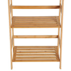 Close-up of bamboo ladder shelf interior with slatted shelves and side frame