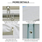 White gazebo cover with zipper door openings, bungee ties, and spring buckle connectors