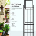 Black power-coated metal outdoor garden arch trellis with reinforced lattice sides