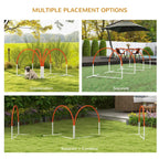 Outdoor dog agility hurdle and weave poles set, orange arches and white frame