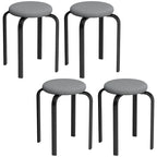 Set of 4 dark grey round cushioned backless stools with black metal legs