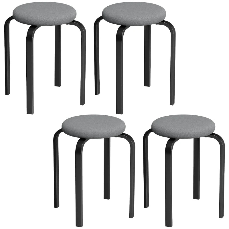 Set of 4 dark grey round cushioned backless stools with black metal legs