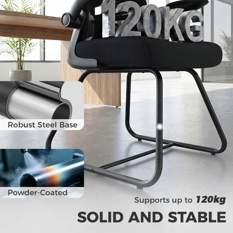 Black reception chair with padded seat and sturdy steel base and armrests