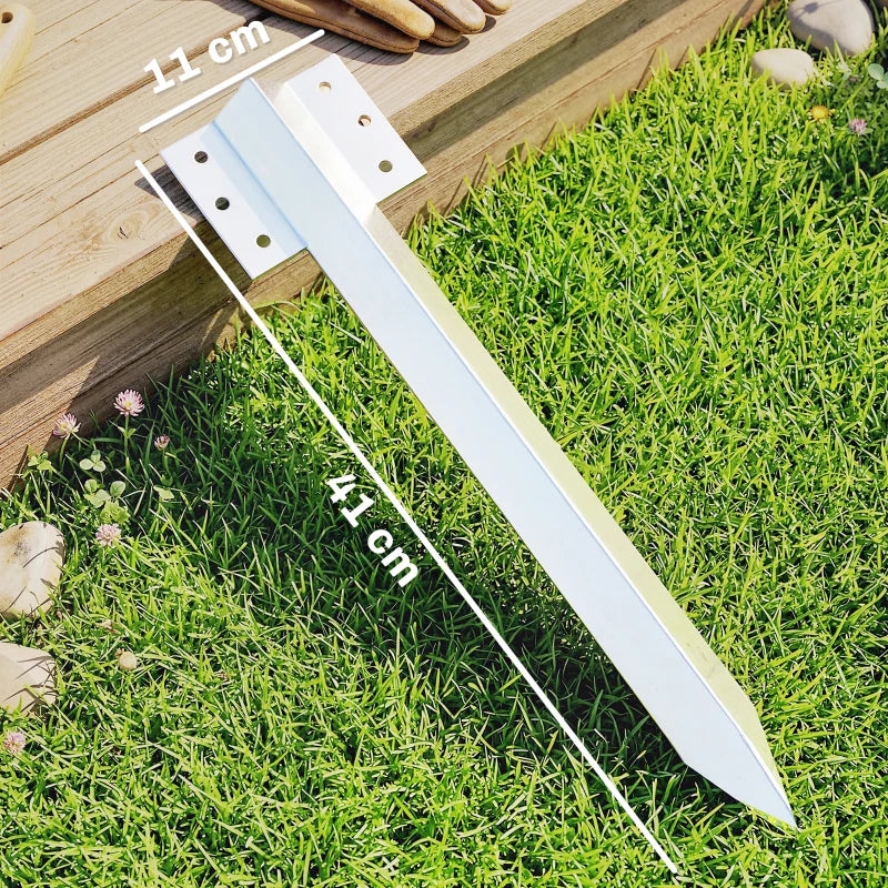Silver sleeper stake bracket with long steel pin for edging installation