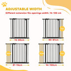 Black safety gate diagram showing adjustable width extensions