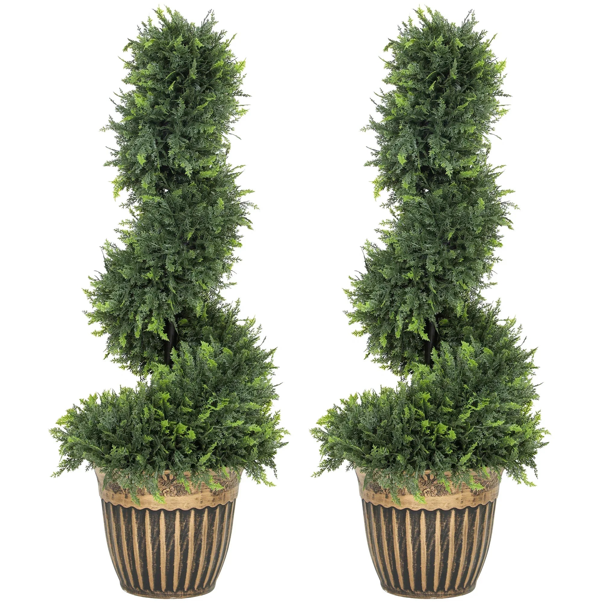 Set of 2 Artificial Plants, Topiary Spiral Boxwood Cypress Trees with Pot, for Home Indoor Outdoor Decor, 90cm - Bobobiy