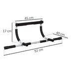 Doorway pull-up bar size diagram: 92 cm length, 45 cm width, black and silver