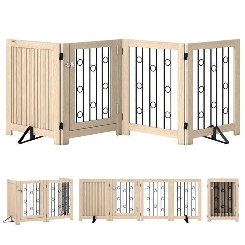 Oak 4-panel pet gate with lockable door and folding hinges