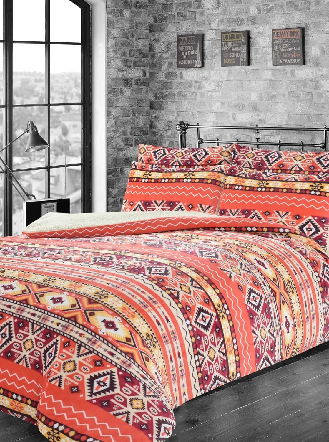 aztec-print-teddy-fleece-duvet-set-with-reversible-sherpa-fur-luxurious-winter-comfort-in-single-double-king-sizes-by-olivia-rocco-duvet-cover-948733634 - Bobobiy