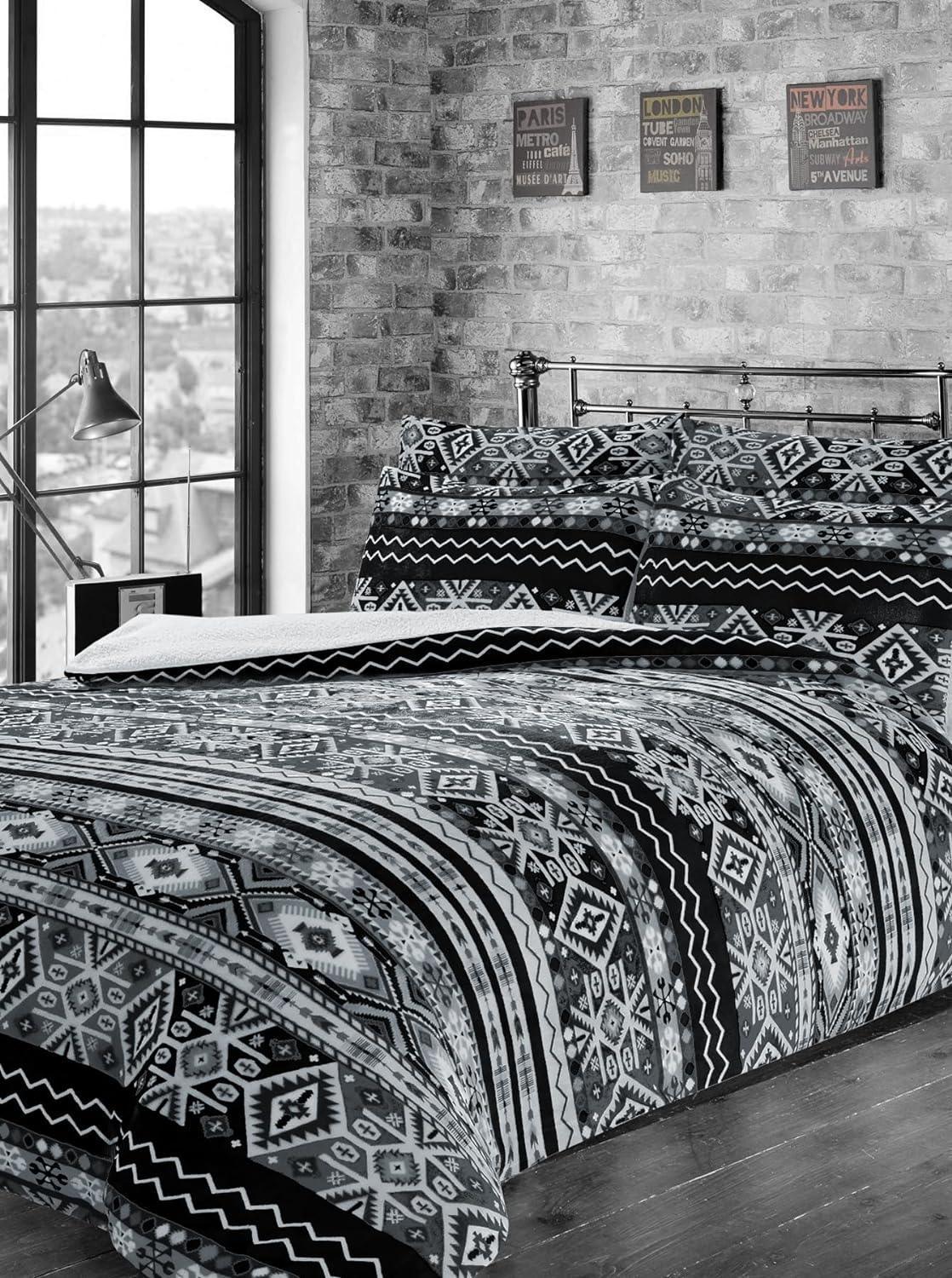 aztec-print-teddy-fleece-duvet-set-with-reversible-sherpa-fur-luxurious-winter-comfort-in-single-double-king-sizes-by-olivia-rocco-duvet-cover-948733644 - Bobobiy