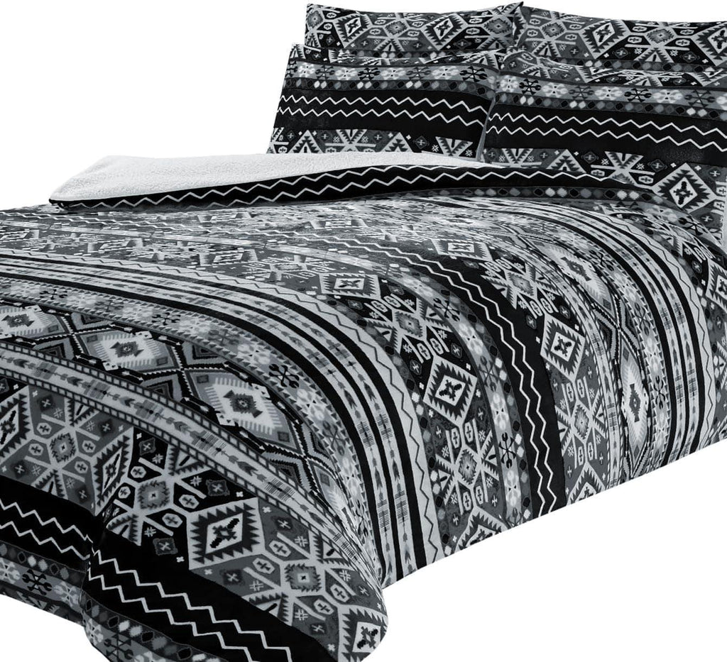 aztec-print-teddy-fleece-duvet-set-with-reversible-sherpa-fur-luxurious-winter-comfort-in-single-double-king-sizes-by-olivia-rocco-single-black-duvet-cover-948733635 - Bobobiy