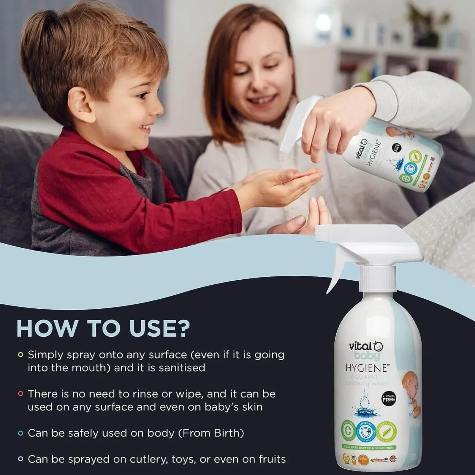 Vital Baby Hygiene Aquaint Cleansing Water 500ml - Bobobiy