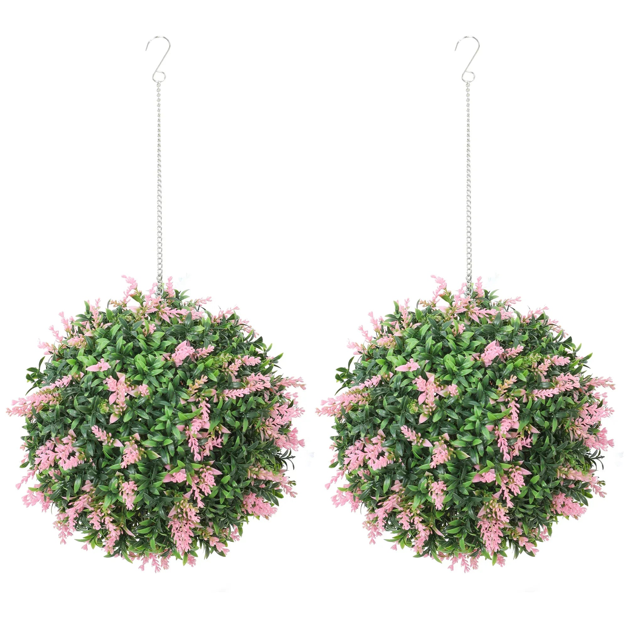Set of 2 Artificial Plant Topiary Balls, UV-protected Fake Decorative Plants, Pink - Bobobiy
