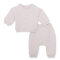 Beige quilted texture baby sweatshirt and leggings set with ribbed cuffs