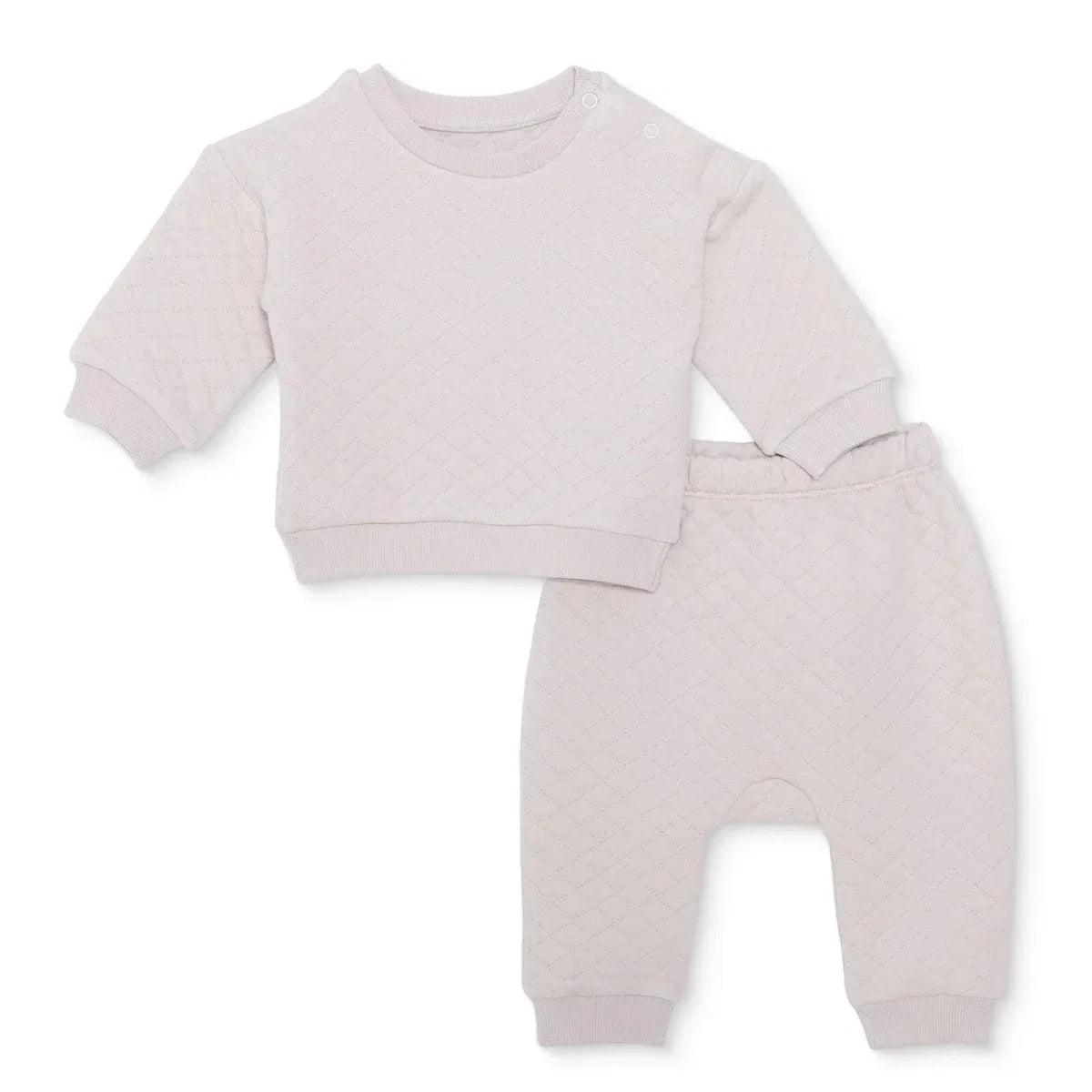 Beige quilted texture baby sweatshirt and leggings set with ribbed cuffs