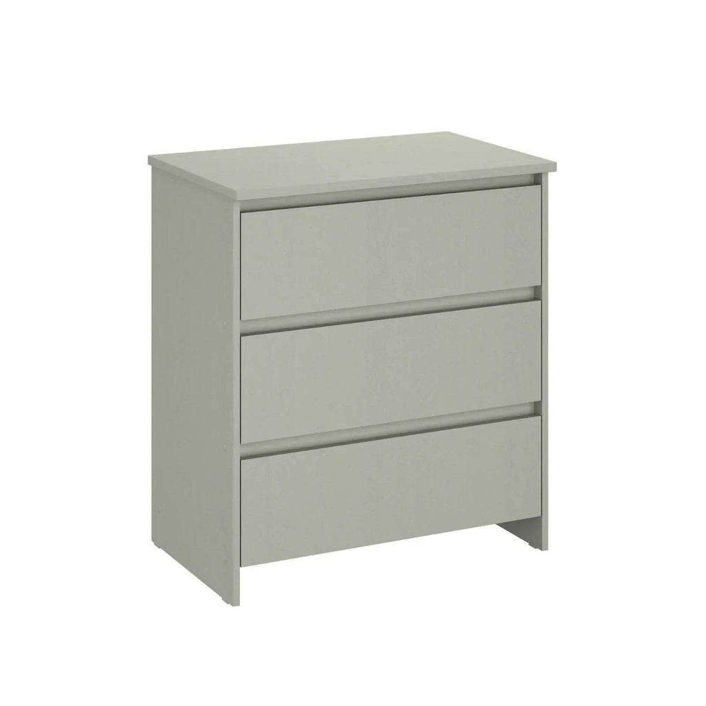 Grey baby changing unit angled view with three-tier drawer fronts