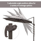 Grey cantilever parasol with dark canopy and adjustable tilt arms
