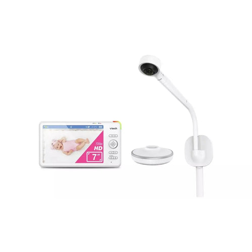VTech Wi‑Fi baby monitor system with 7-inch screen, camera, and flexible wall mount