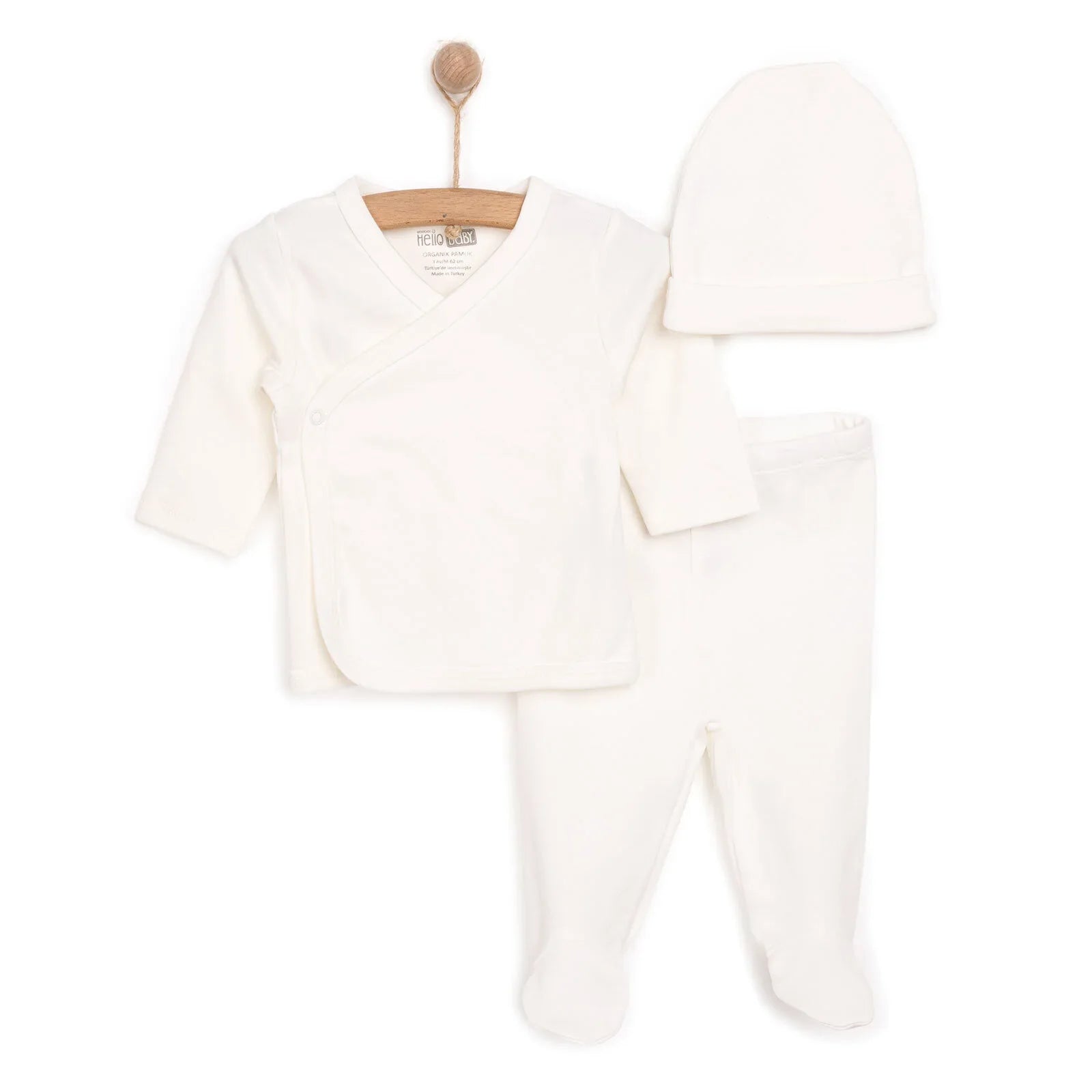 HelloBaby Newborn Organic Wrapover Top-Hat - Ecru