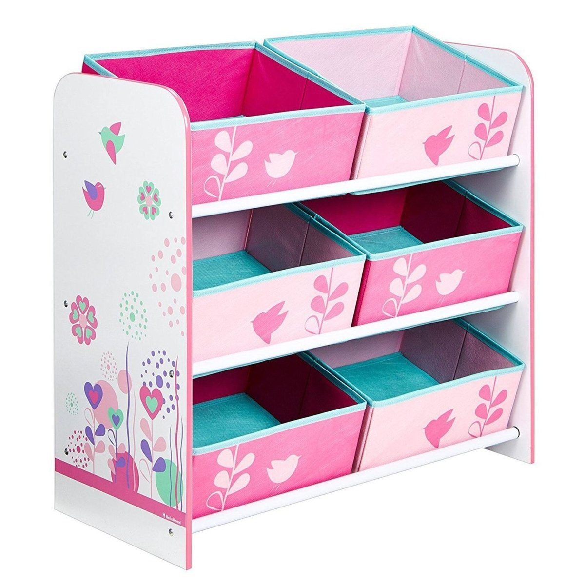 Hello Home Kids Bedroom Toy Storage Unit with 6 Fabric Storage Boxes - Flowers and Birds
