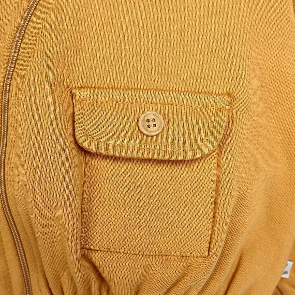 Baby cardigan chest pocket flap with button closure in cinnamon brown
