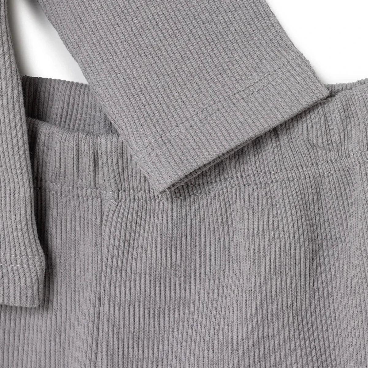 Grey ribbed leggings waistband and stitched seam detail