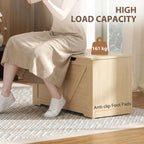 Natural wood storage box on anti-slip foot pads with open lid