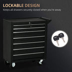Matte black 7-drawer tool cabinet with key lock design and caster wheels