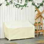 Beige outdoor 2-seater sofa cover fully fitted over the sofa