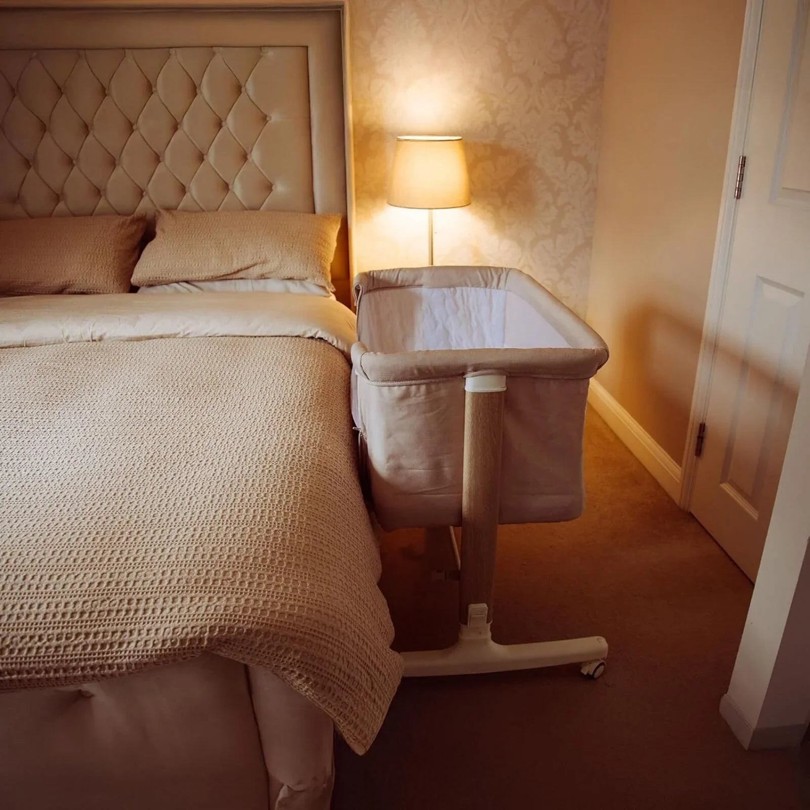 Red Kite Rockabye Bedside Crib - Oatmeal