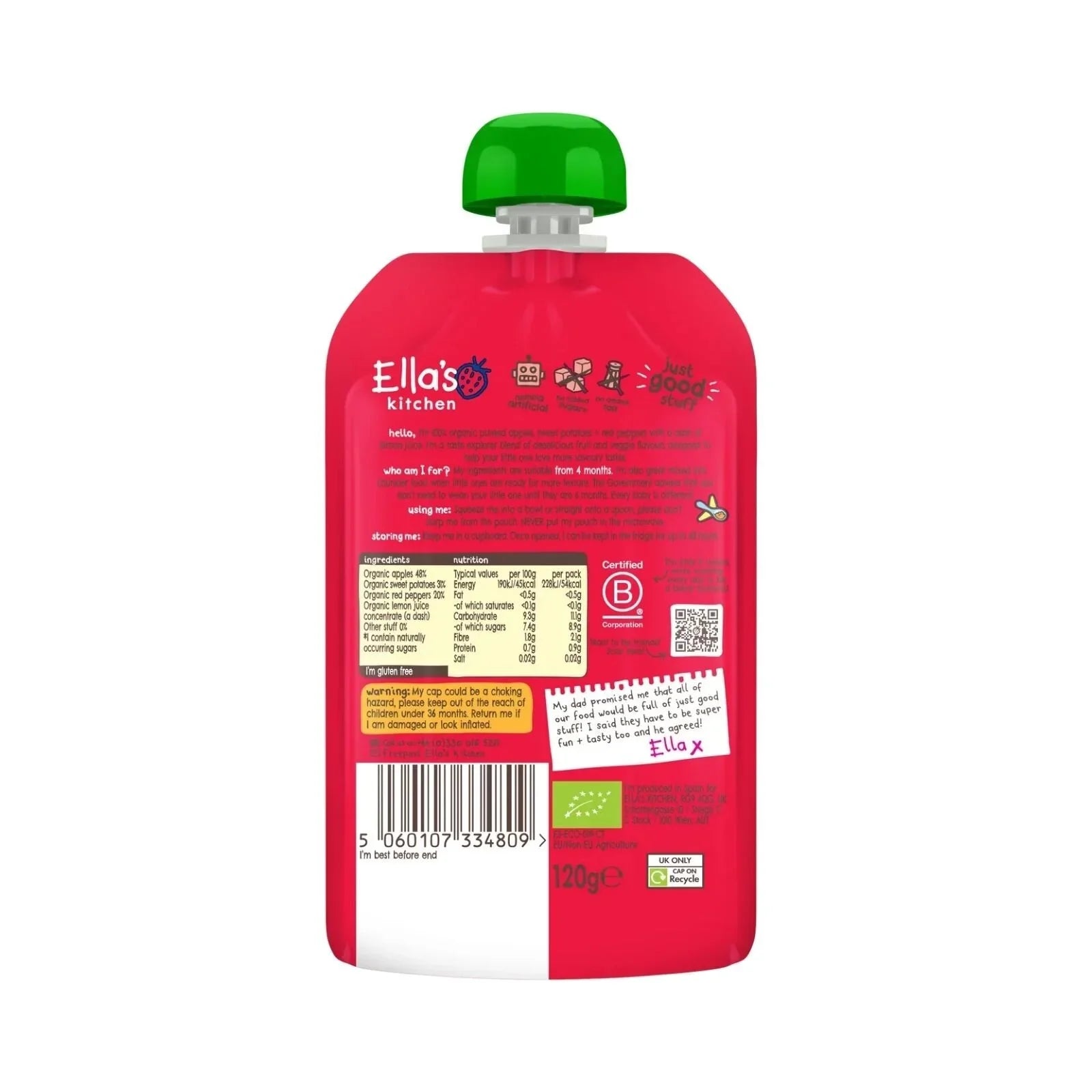Ella's Kitchen Organic Apples Sweet Potatoes & Peppers Baby Pouch 4+ months 120g