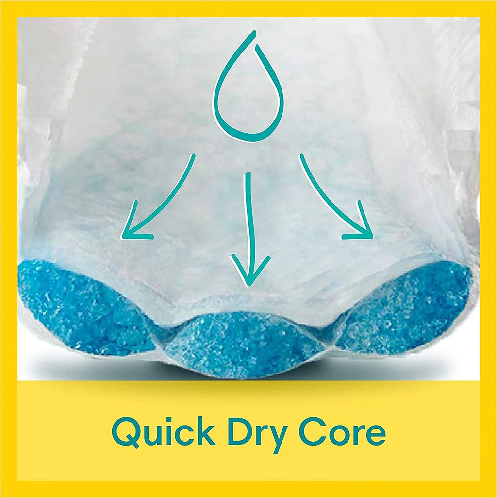 Newborn diaper with quick dry core and blue absorbent layer