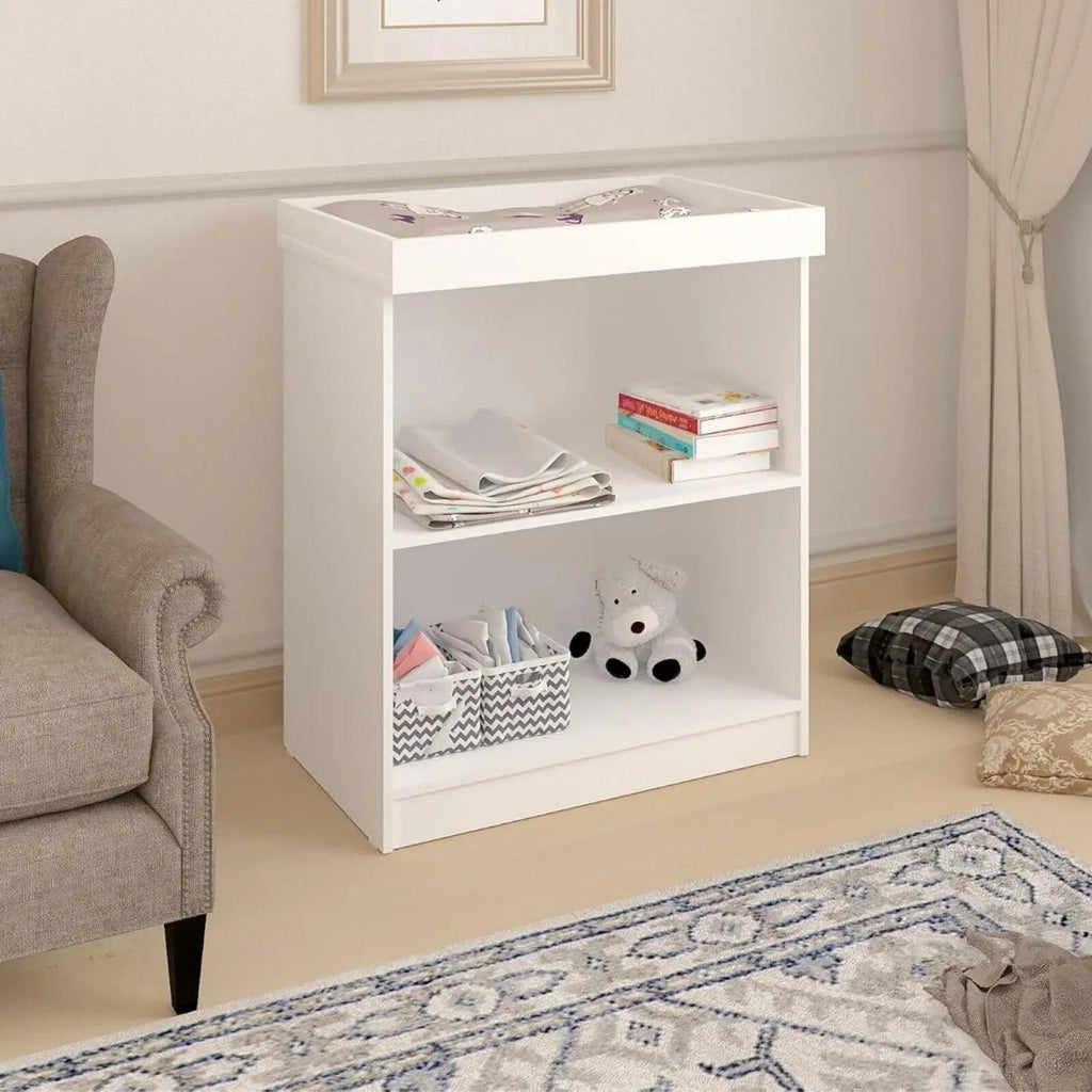 Shefa Kids 810 white changing table with open storage shelves and raised top